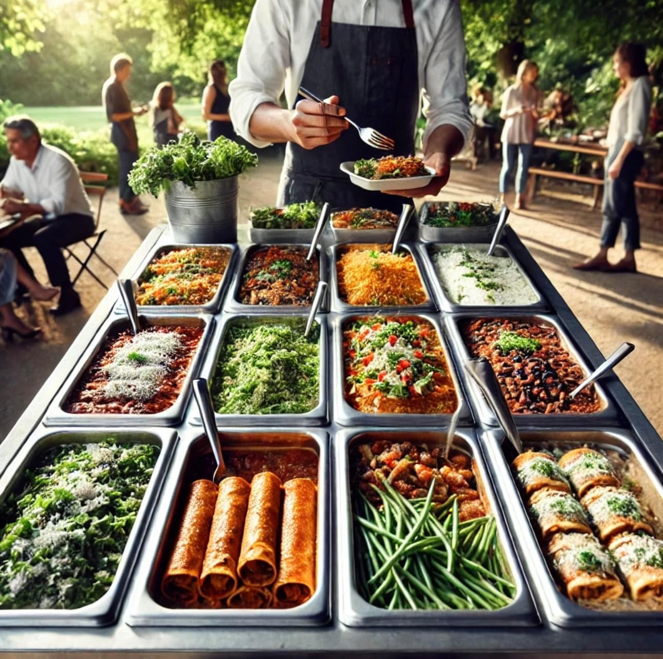 Gas Shark 6 Container Pan Outdoor Steam Table Food Warmer Cart