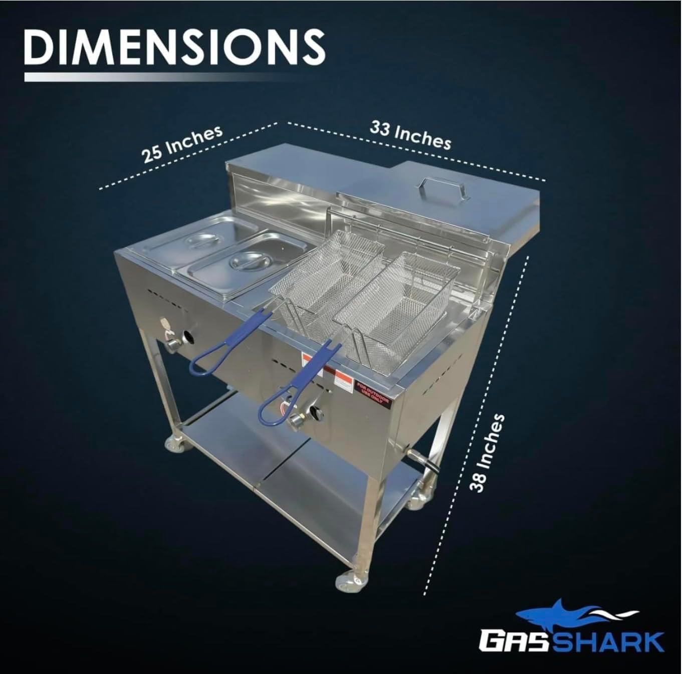 Heavy Duty Deep Fryer Cart | 30 lb 3 Gallon Single Tank | 2 Pan Steam Table | 2 Fryer Baskets
