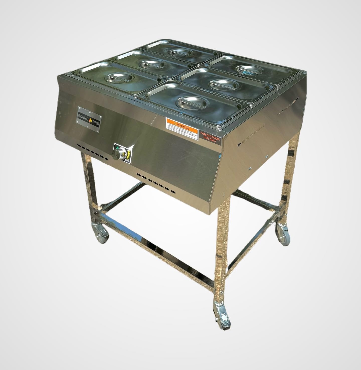 Gas Shark 6 Container Pan Outdoor Steam Table Food Warmer Cart