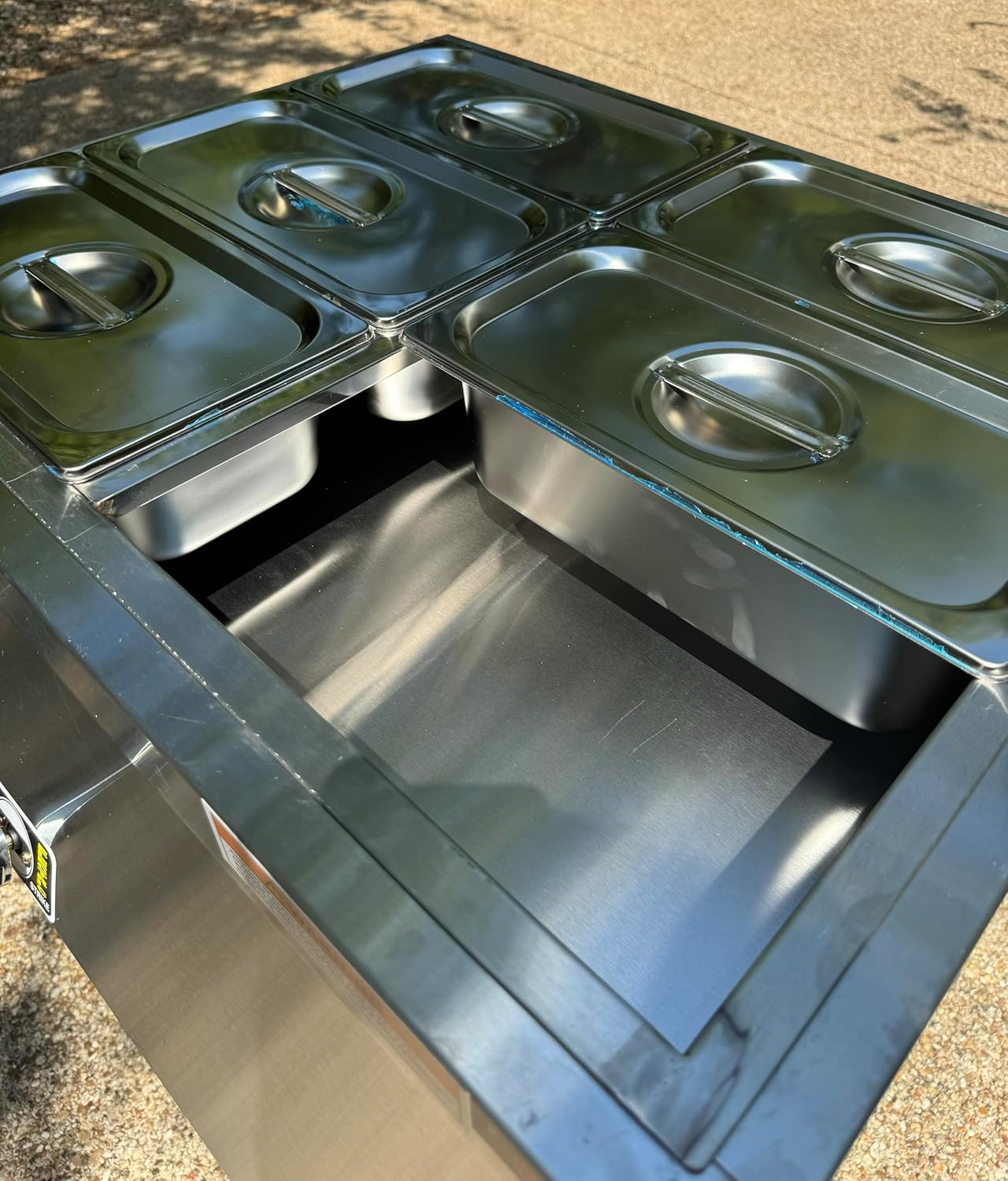 Gas Shark 6 Container Pan Outdoor Steam Table Food Warmer Cart