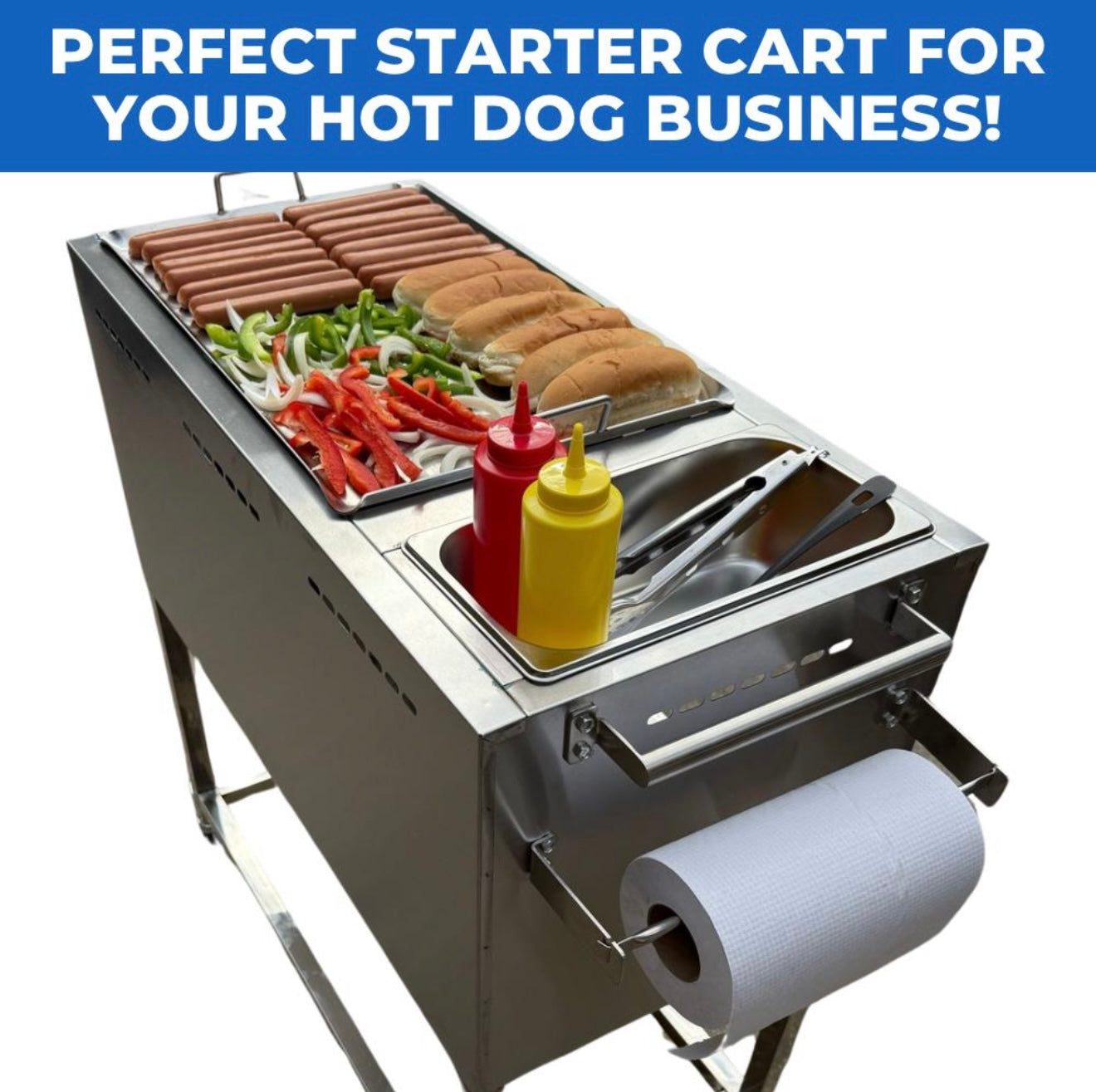 Hot Dog Cart | Stainless Steel Cart with Aluminum Griddle | Butane Powered