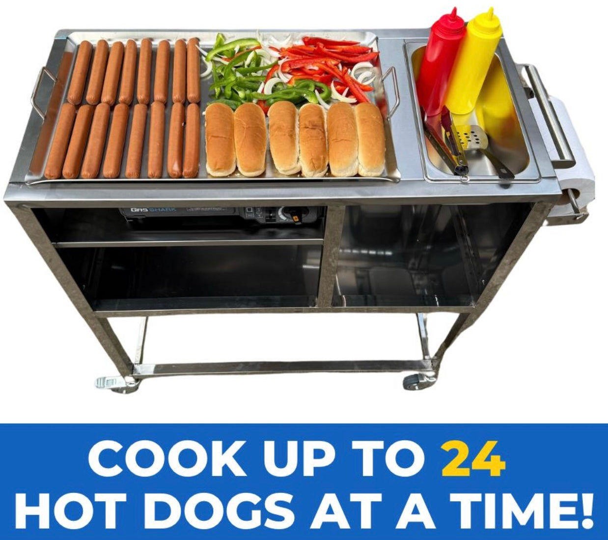 Hot Dog Cart | Stainless Steel Cart with Aluminum Griddle | Butane Powered