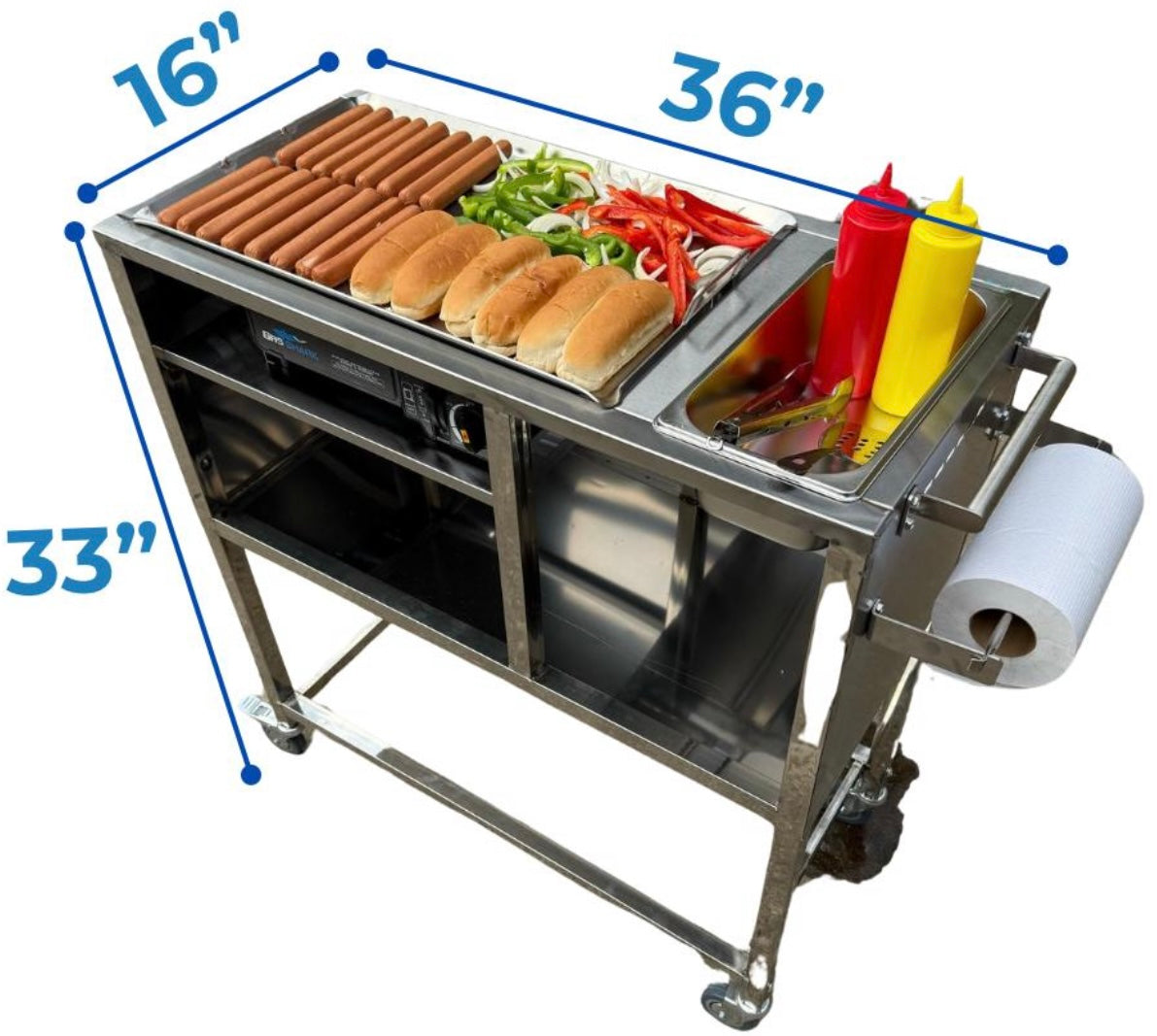 Hot Dog Cart | Stainless Steel Cart with Aluminum Griddle | Butane Powered