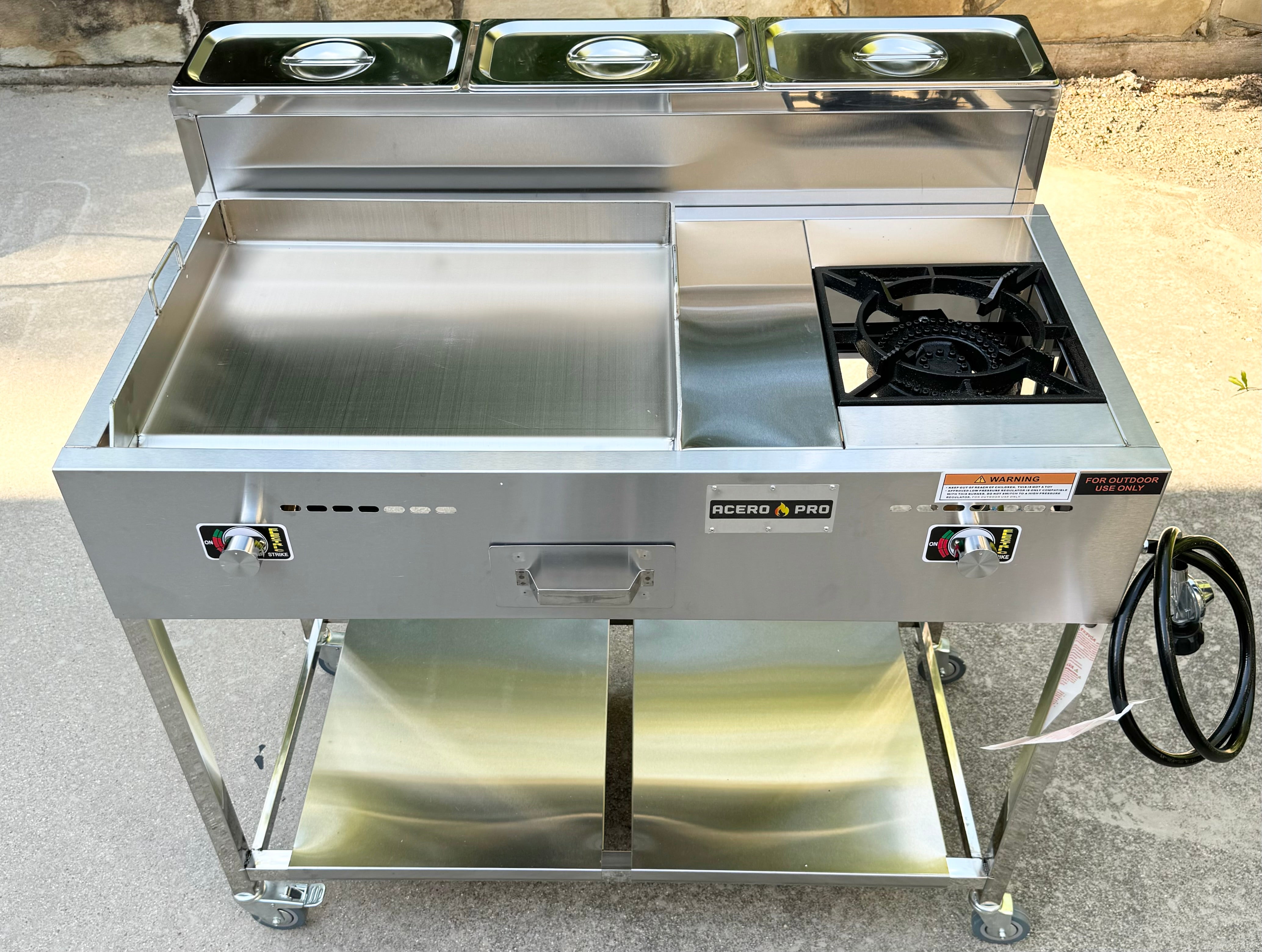Burner Stove and Griddle Cart | 20” Griddle with 30,000 BTU Cast Iron Burner Stove