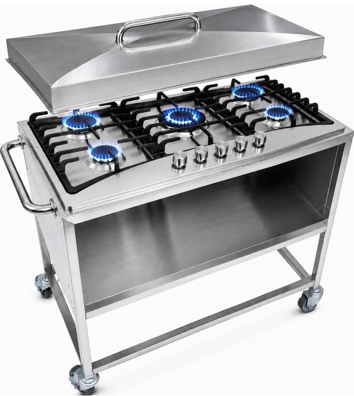 5 Burner Stove Propane Cart | Mobile Cooking Food Cart | 304 Stainless Steel | 4 Wheels Portable | 36,000 BTU Total | Outdoor Cooking Station | CSA Approved | Catering, Vending, Backyard, and More