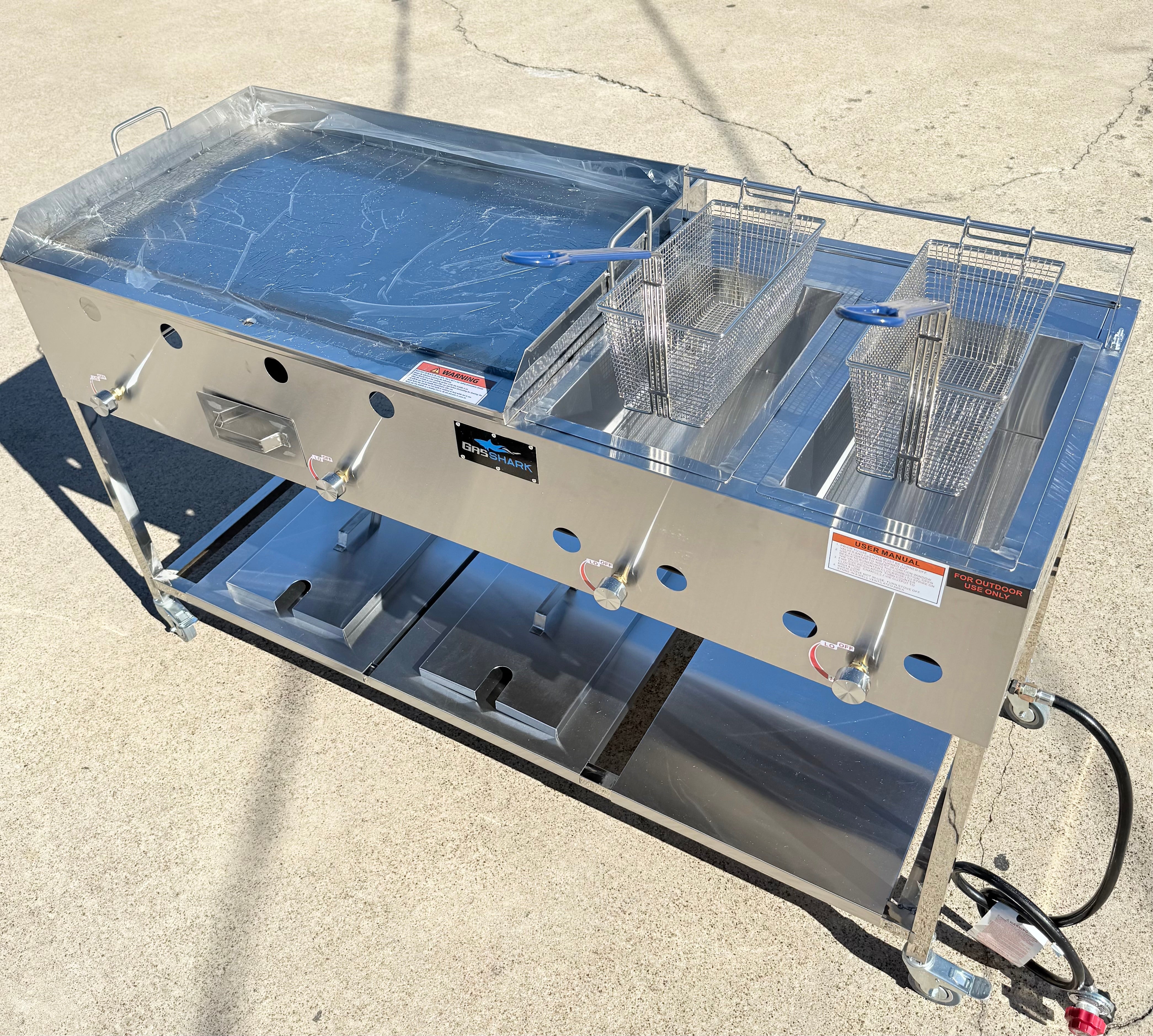 36” x 22” Griddle Flat Top Food Taco Cart w/ 2 Tank Large Deep Fryers