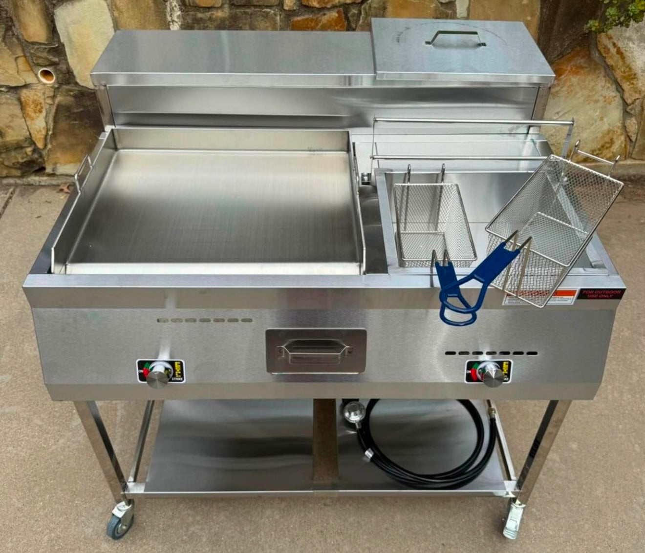 Deep Fryer and Griddle Cart | 20" Griddle | 30 lb 3.5 Gallon Single Tank Deep Fryer | 2 Fryer Baskets