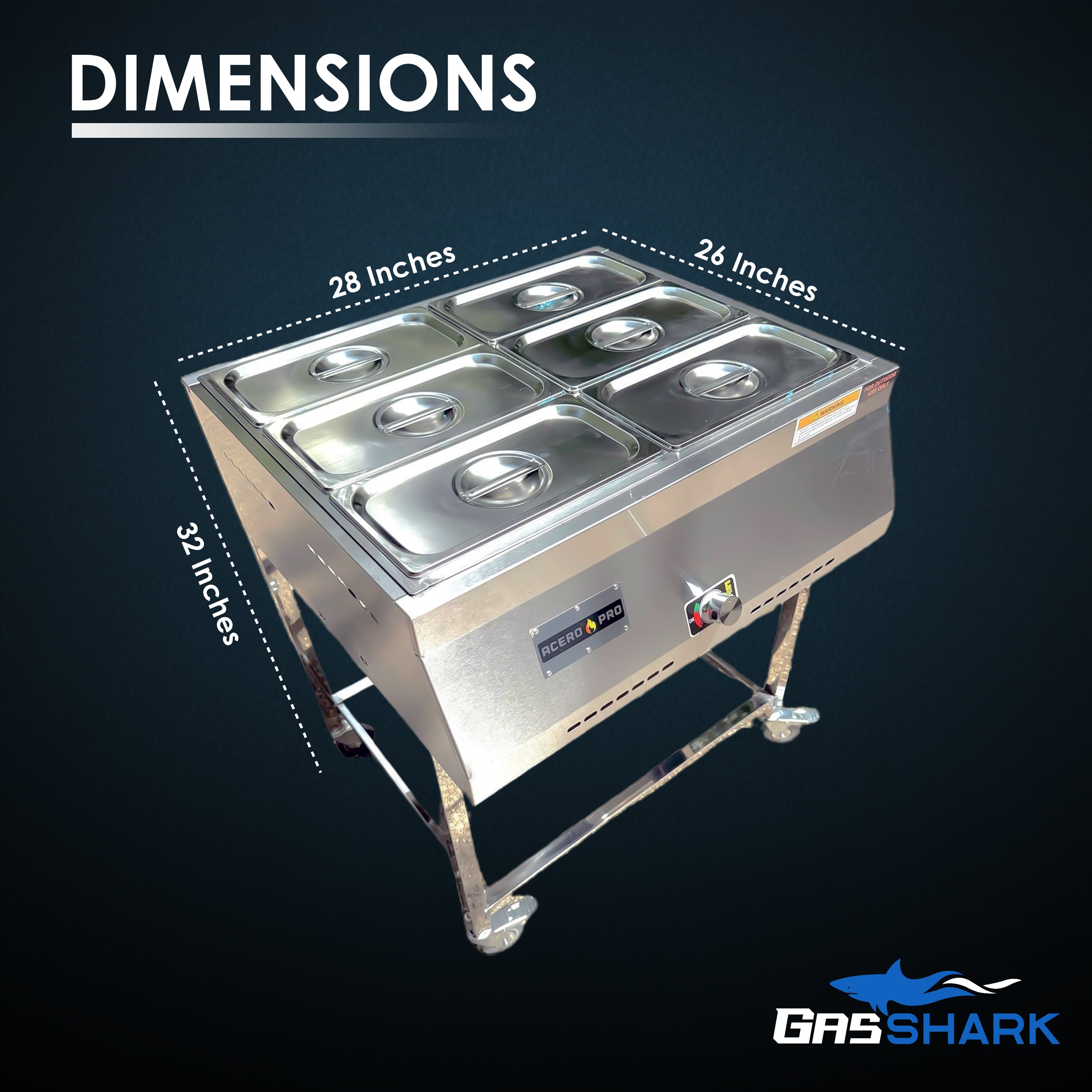 Gas Shark 6 Container Pan Outdoor Steam Table Food Warmer Cart