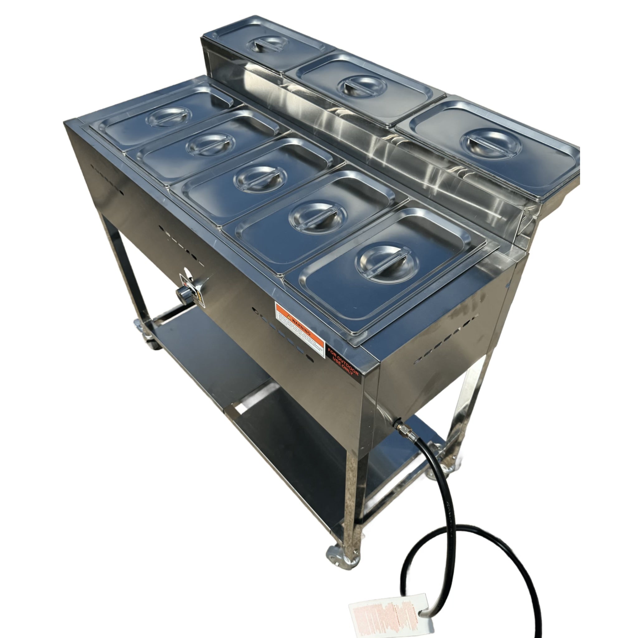 5 Pan Steam Table Food Warmer Cart  | Outdoor Propane | 3 Condiment Containers