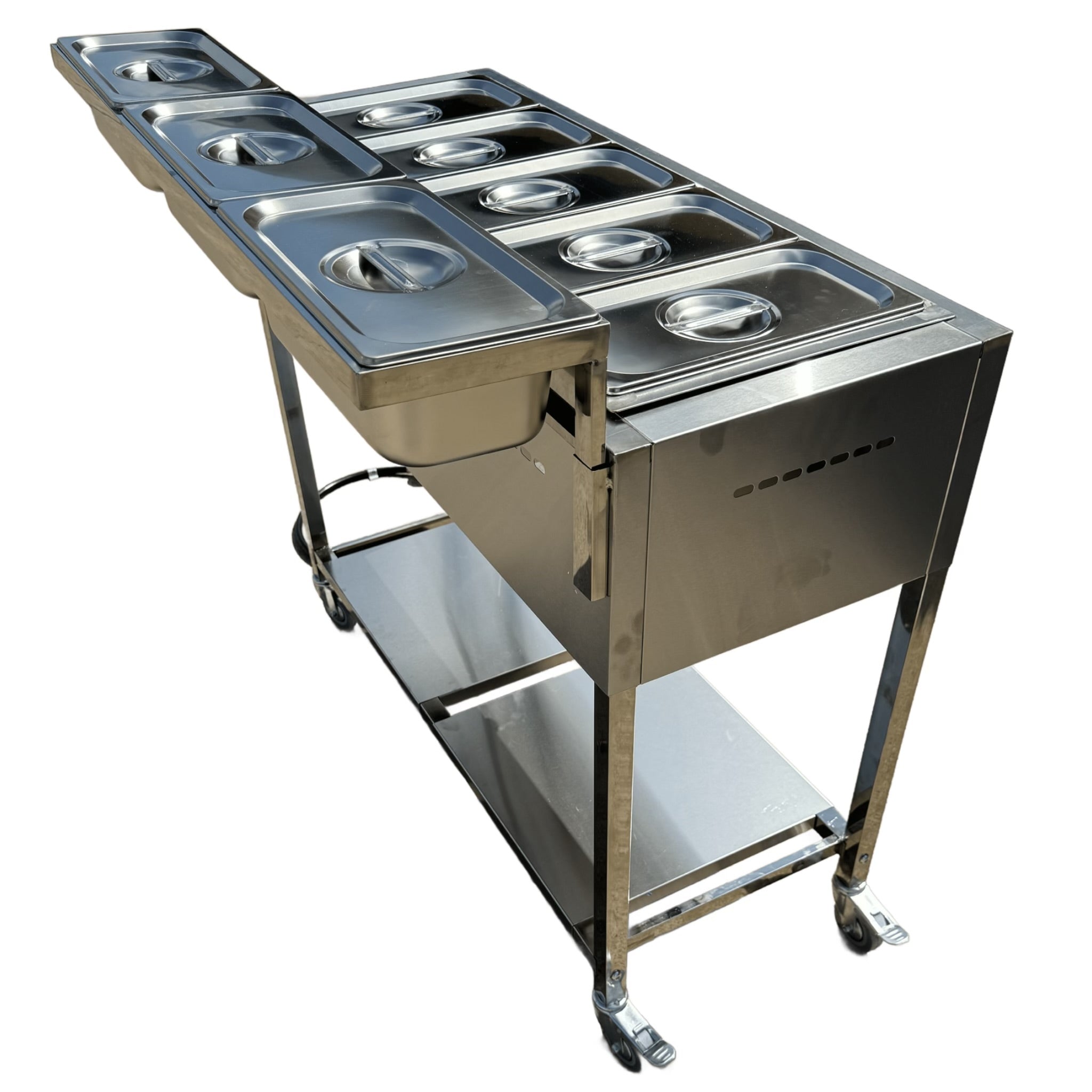 5 Pan Steam Table Food Warmer Cart  | Outdoor Propane | 3 Condiment Containers