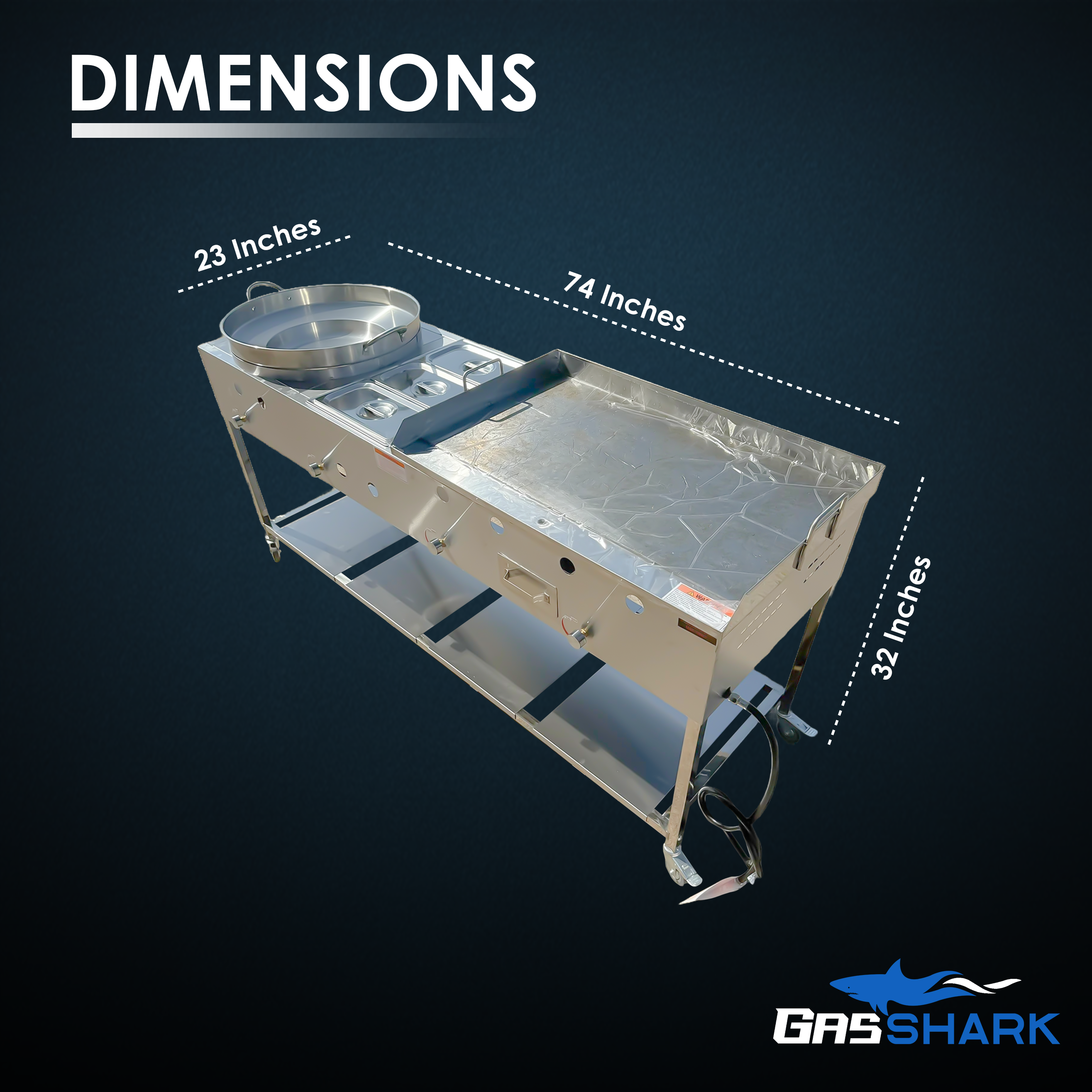 36β x 22β Griddle Flat Top Taco Cart with 22β Comal and 3 Pan Steam Table