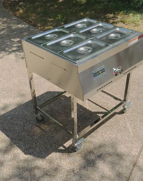 Gas Shark 6 Container Pan Outdoor Steam Table Food Warmer Cart