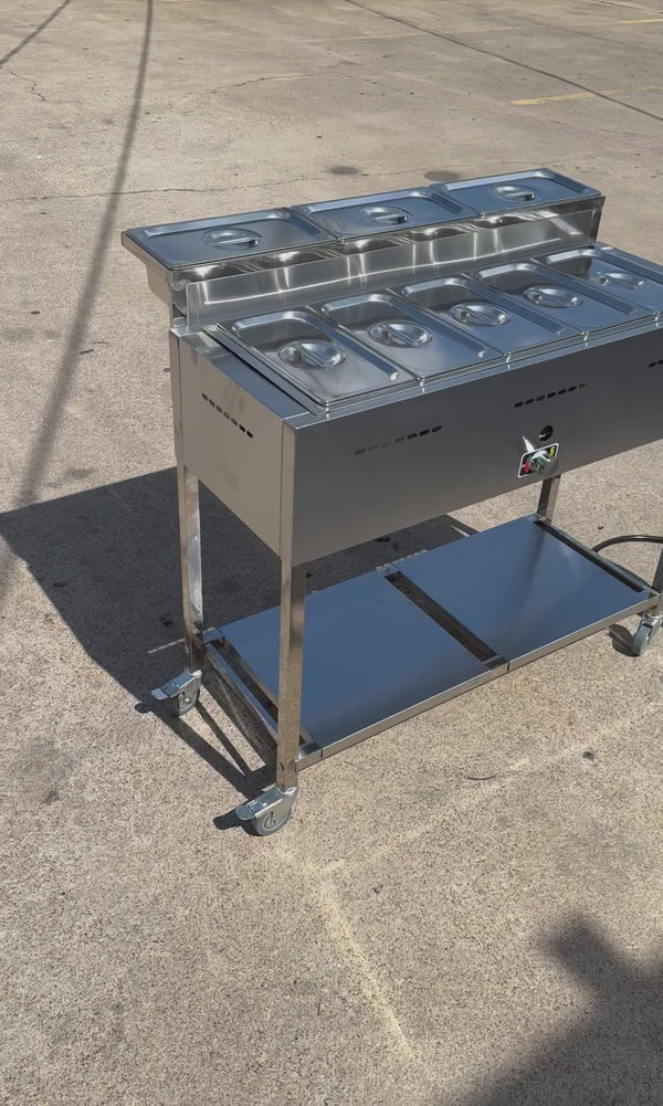 5 Pan Steam Table Food Warmer Cart  | Outdoor Propane | 3 Condiment Containers