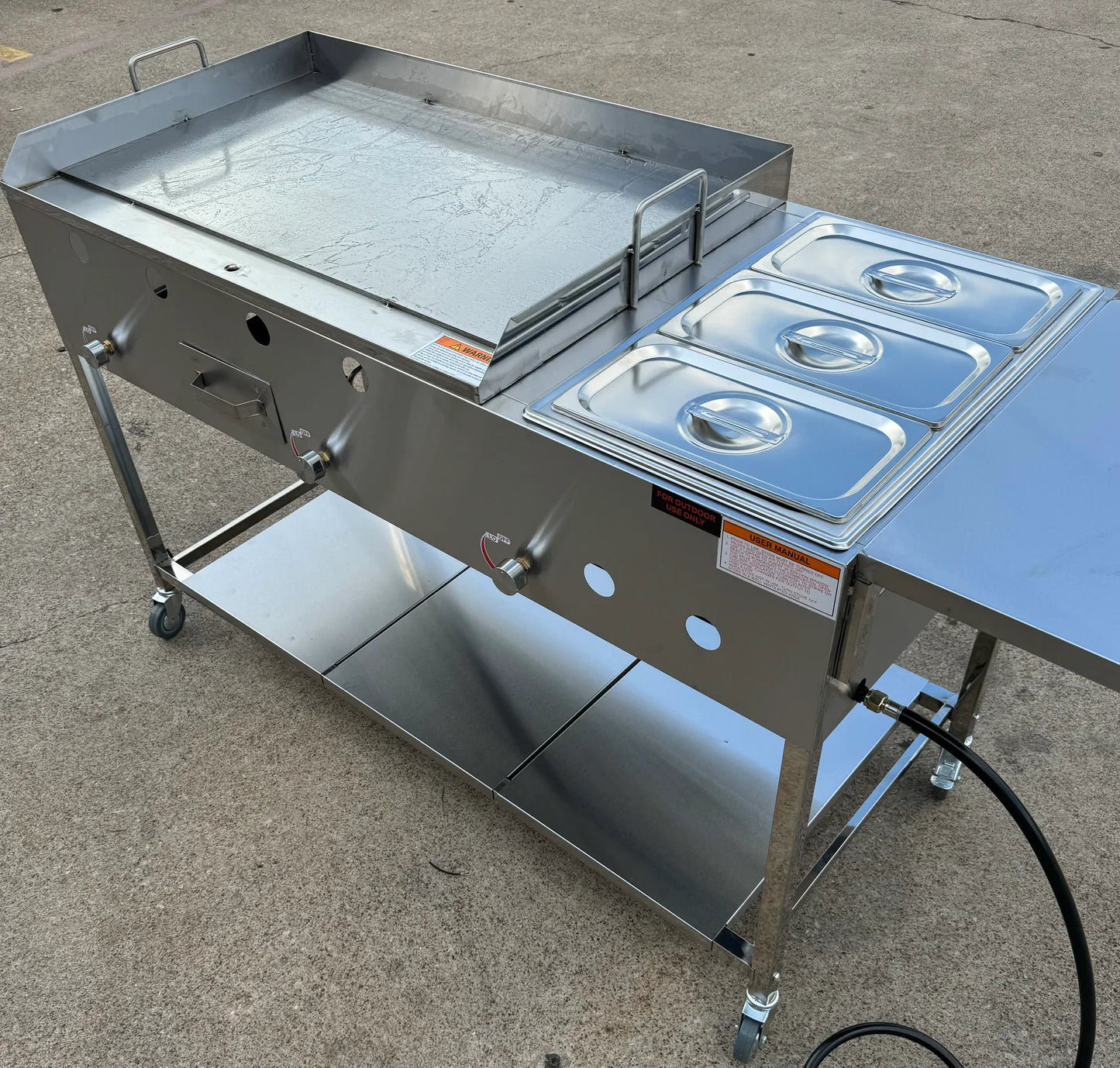 36” x 22” Griddle Taco Cart with 3 Pan Steam Table