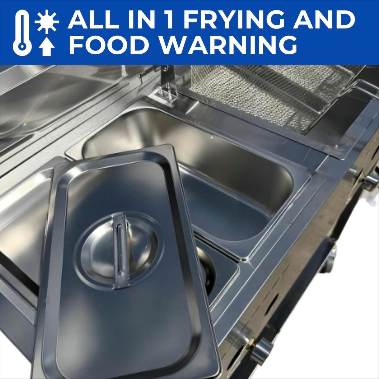 Heavy Duty Deep Fryer Cart | 30 lb 3 Gallon Single Tank | 2 Pan Steam Table | 2 Fryer Baskets