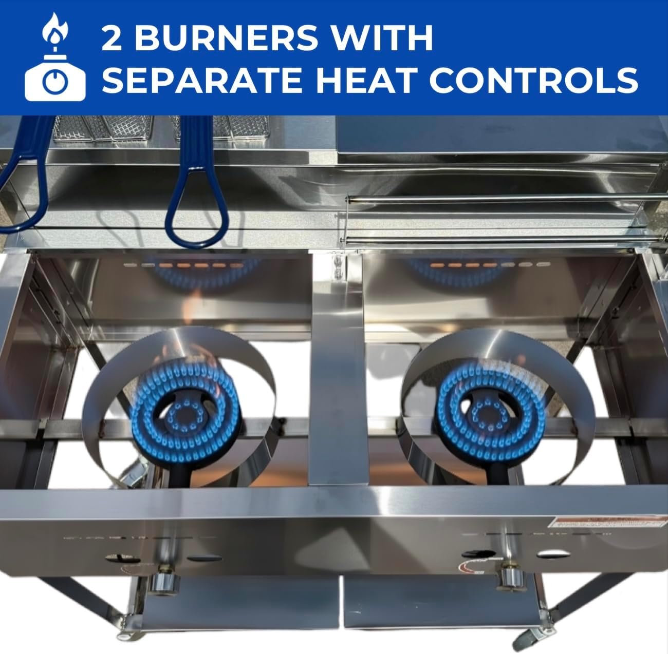 Heavy Duty Deep Fryer Cart | 30 lb 3 Gallon Single Tank | 2 Pan Steam Table | 2 Fryer Baskets