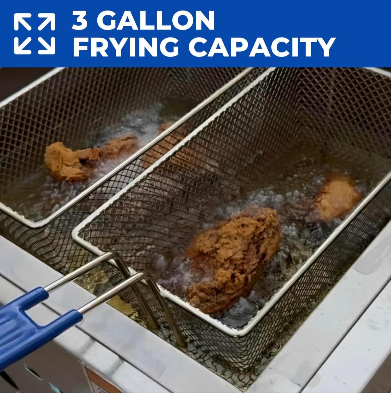 Heavy Duty Deep Fryer Cart | 30 lb 3 Gallon Single Tank | 2 Pan Steam Table | 2 Fryer Baskets