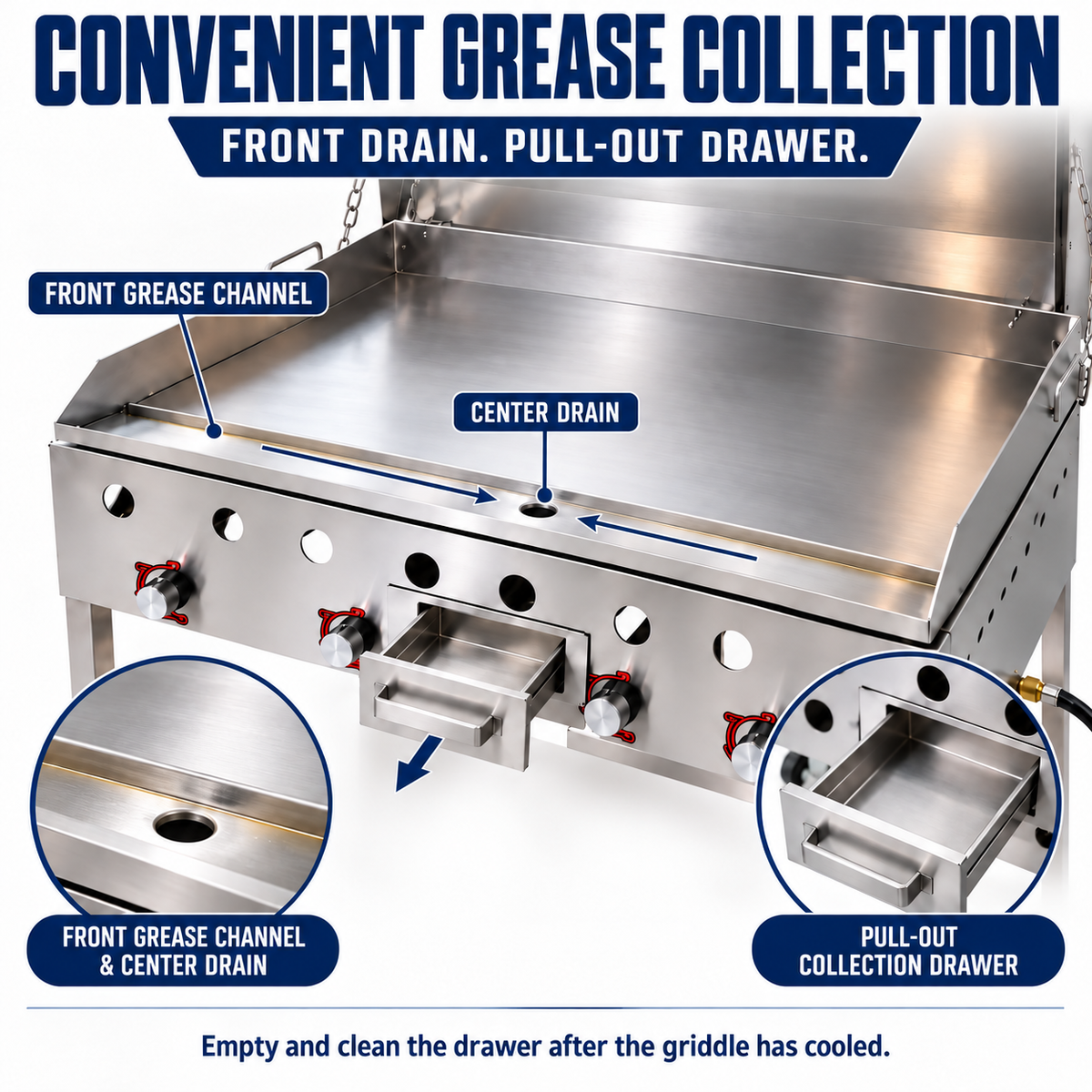 Propane 36” Stainless Steel Griddle | 1/4" Thickness | 4 Burner Zone | Outdoor Flat Top Grill | Portable 4 Wheel Cart | 304 Stainless Steel | Street Food, Events, Catering, Vending, Backyard, and More