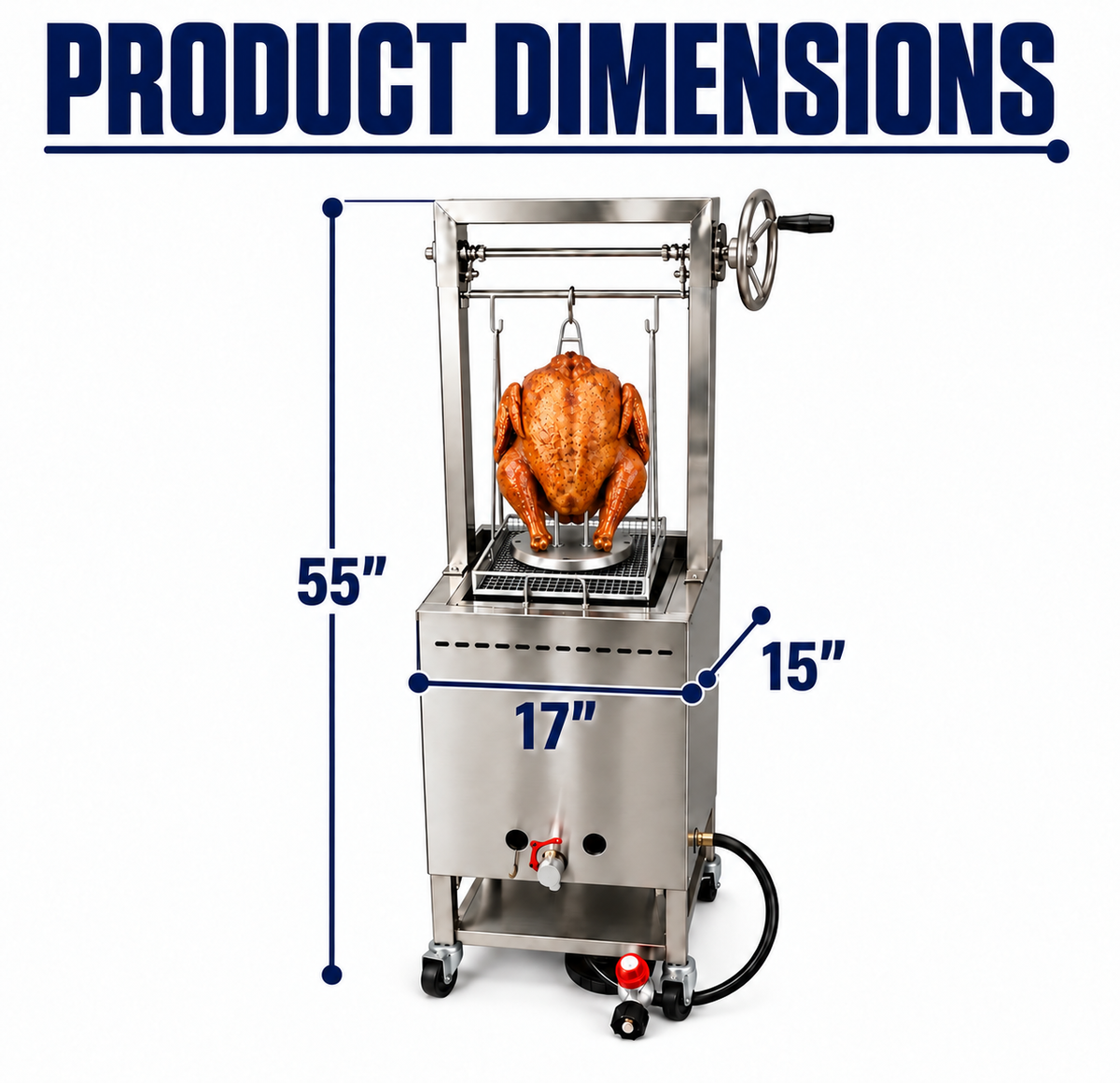 Propane Turkey Fryer Cart | Wheel Crank Basket Lift | Portable 4 Wheels | 5 Gallon Max Fill | Fry Turkey up to 14 LBS | Stainless Steel | Fryer for Thanksgiving | Accessories Included | Patent Pending