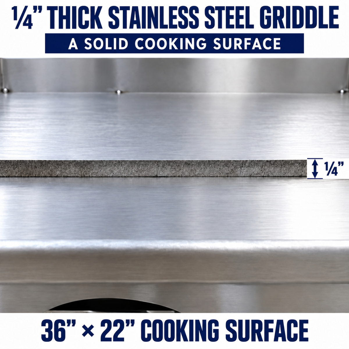 Propane 36” Stainless Steel Griddle | 1/4" Thickness | 4 Burner Zone | Outdoor Flat Top Grill | Portable 4 Wheel Cart | 304 Stainless Steel | Street Food, Events, Catering, Vending, Backyard, and More