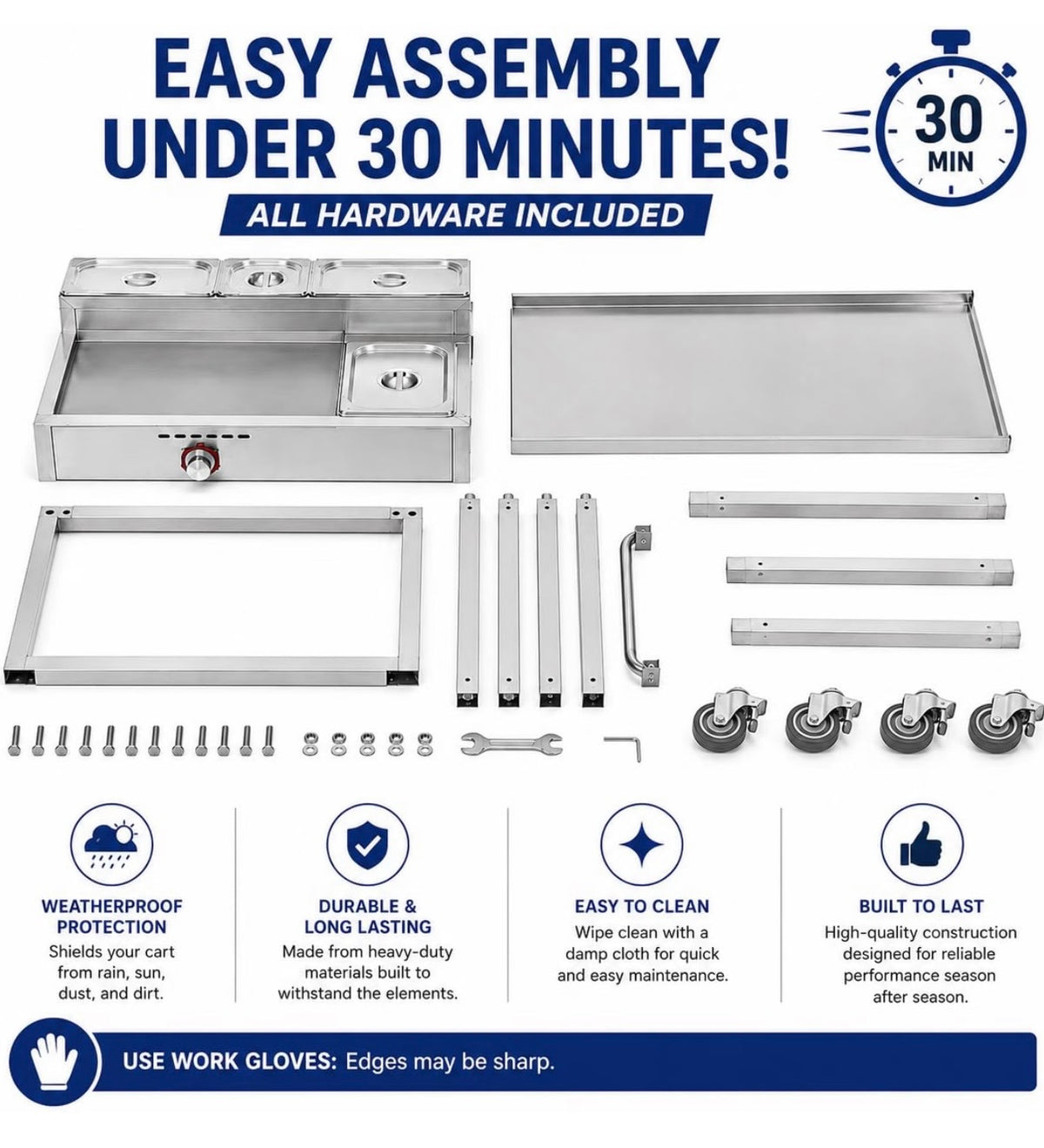 Hot Dog Cart with Umbrella | Stainless Steel Cart with Aluminum Flat Top Griddle | Propane | 4 Wheels Portable | CSA Approved | Street Food Cart for Catering, Vending, and More | Carrito Hot Dogs