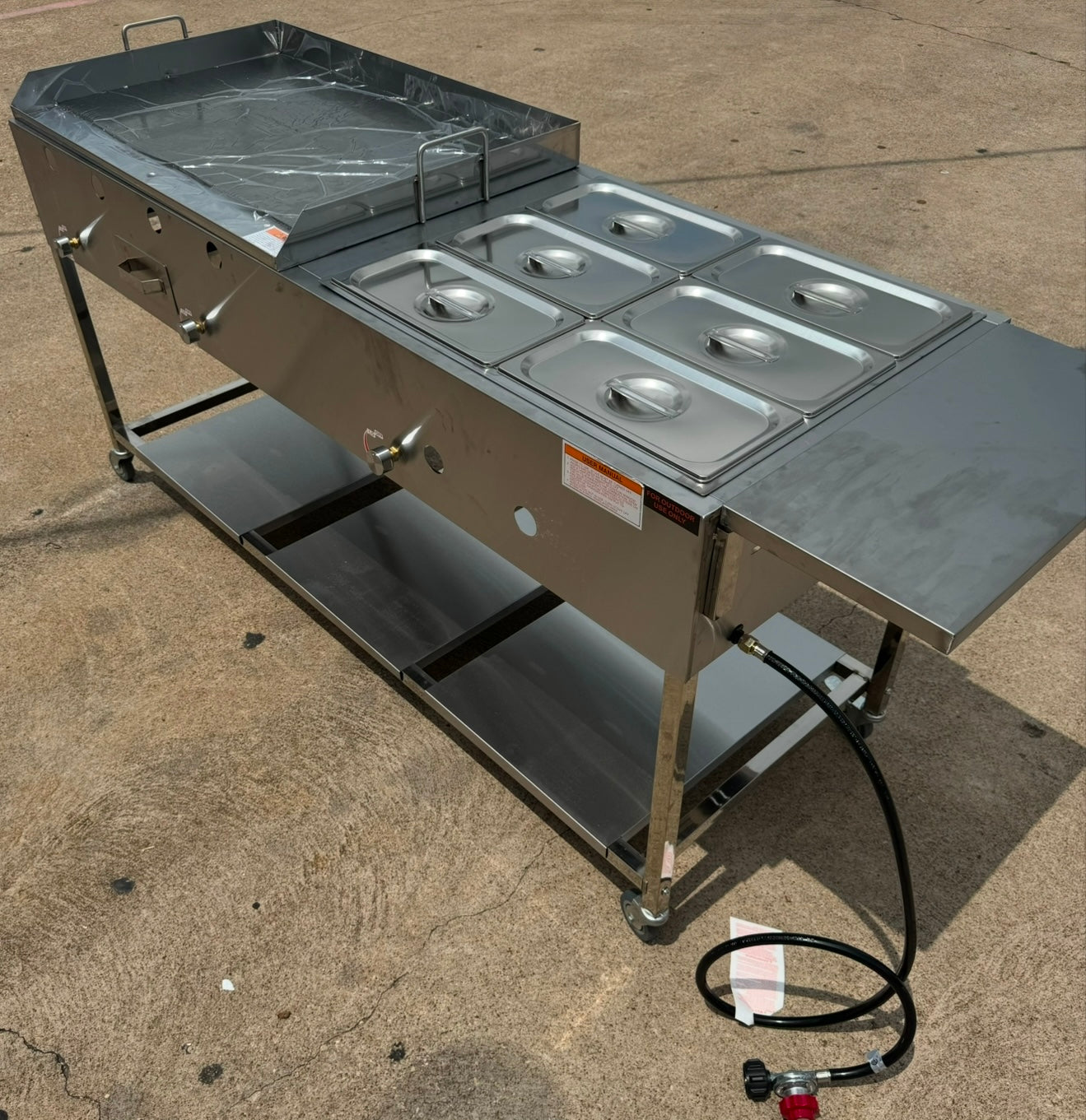 36” x 22” Griddle Flat Top Food Cart with 6 Pan Steam Table