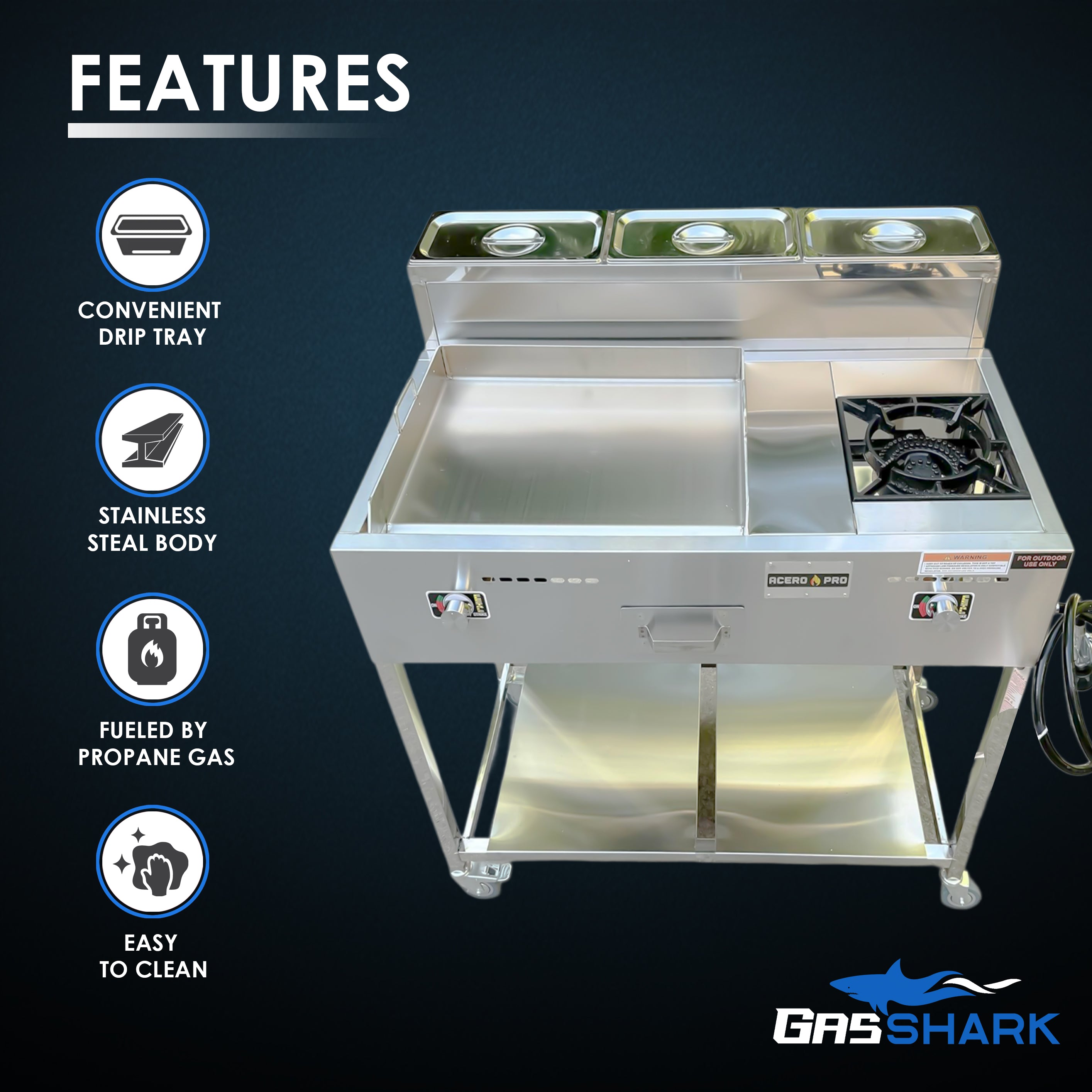 20” Griddle & Stove 2-in-1 Taco Griddle Cart