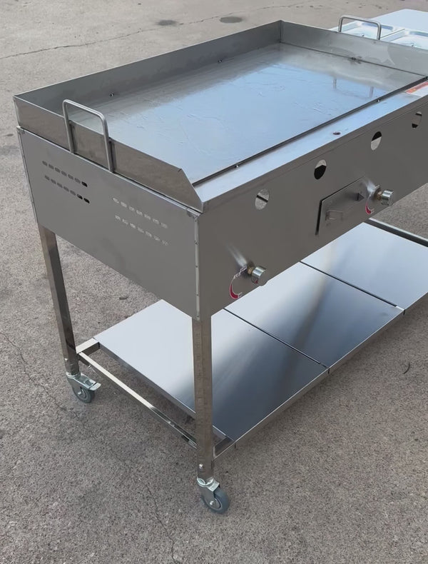 36” x 22” Griddle Taco Cart with 3 Pan Steam Table