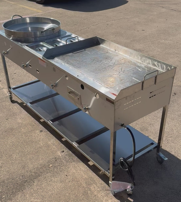 36” x 22” Griddle Flat Top Taco Cart with 22” Comal and 3 Pan Steam Table