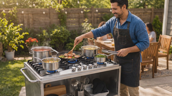 5 Burner Stove Propane Cart | Mobile Cooking Food Cart | 304 Stainless Steel | 4 Wheels Portable | 36,000 BTU Total | Outdoor Cooking Station | CSA Approved | Catering, Vending, Backyard, and More