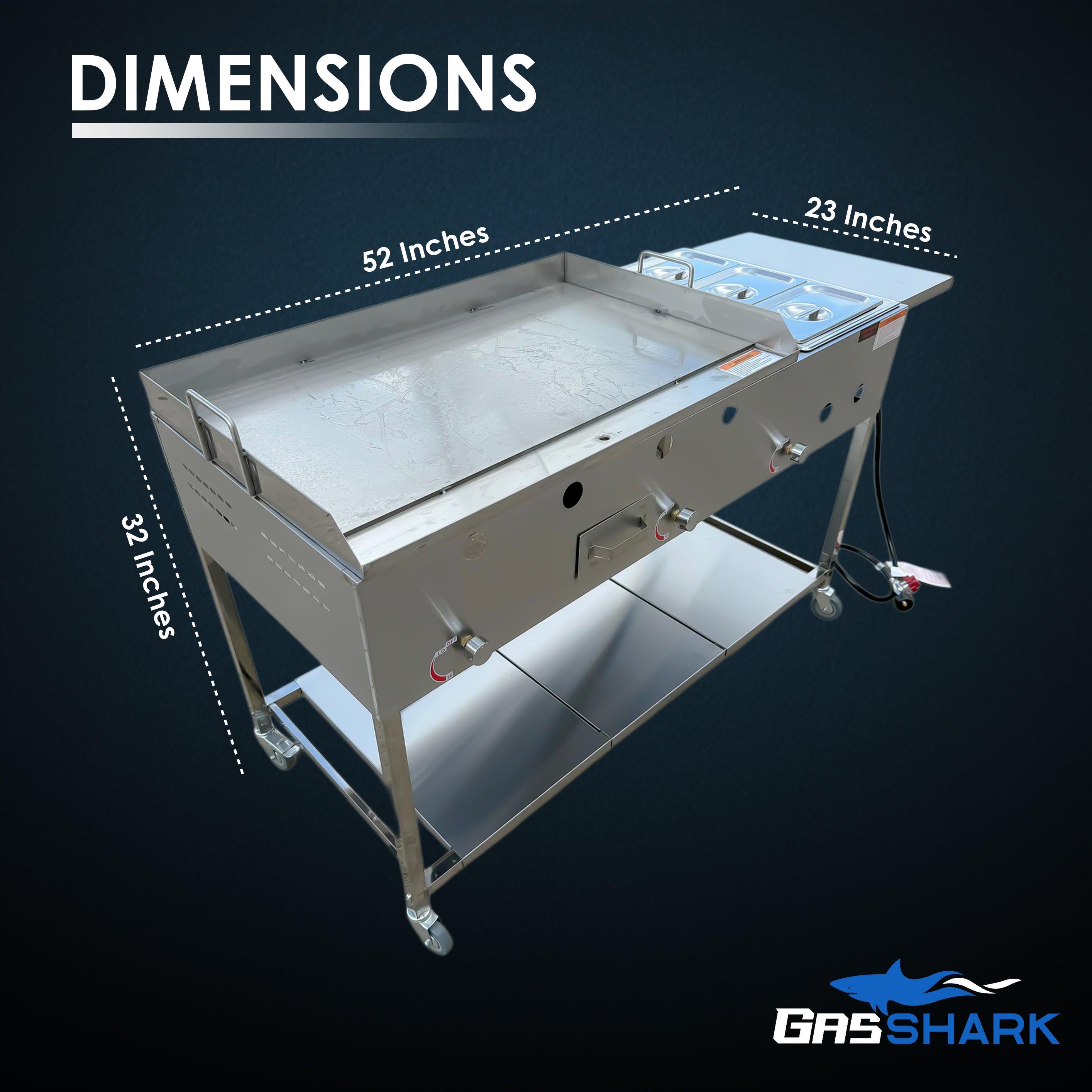 36” x 22” Griddle Taco Cart with 3 Pan Steam Table