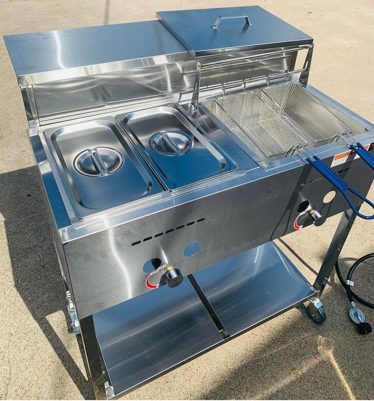 3.5 Gallon Deep Fryer Cart with Steam Table and Serving Shelf